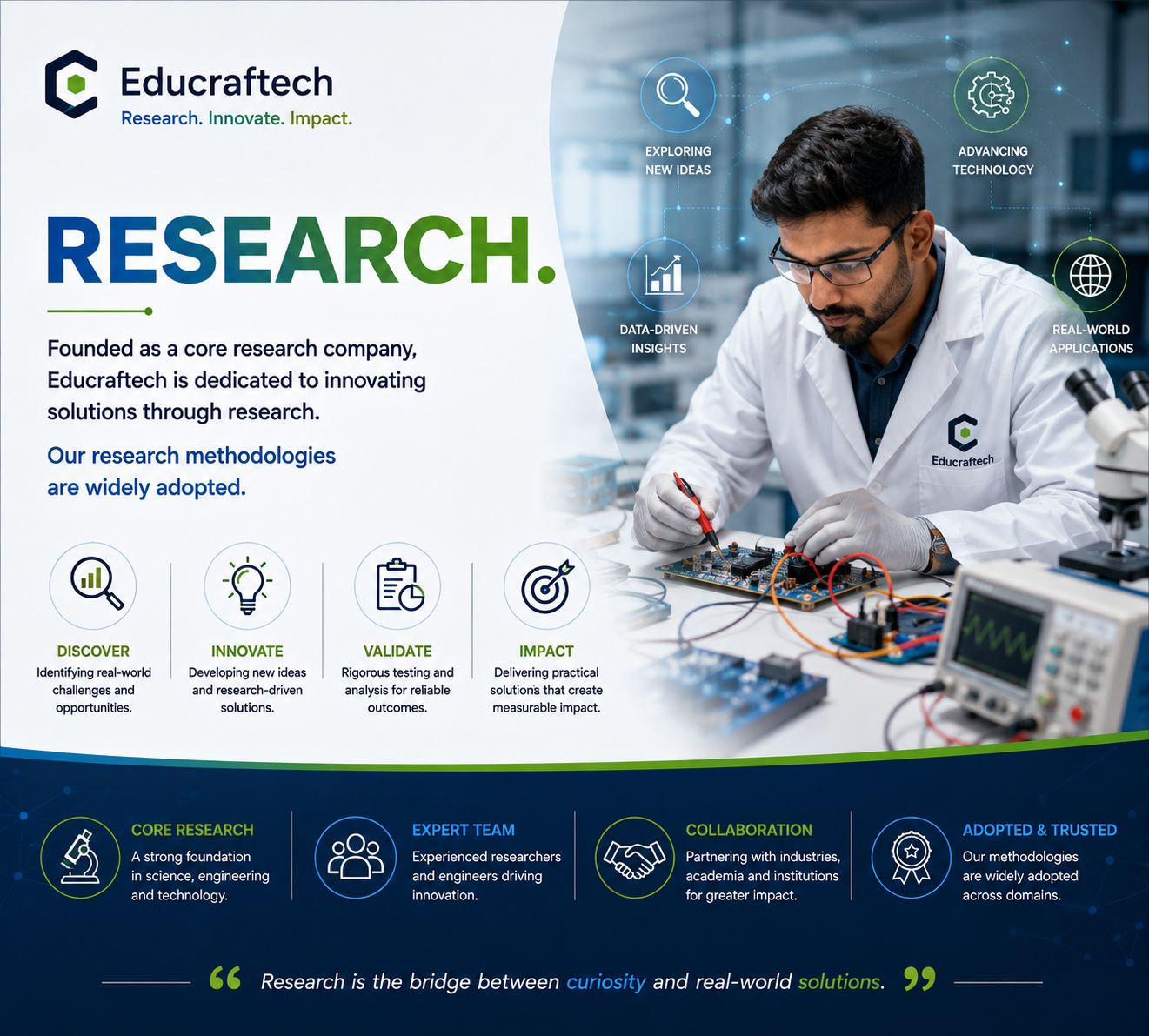 Researcher reviewing data and technical papers at a workstation